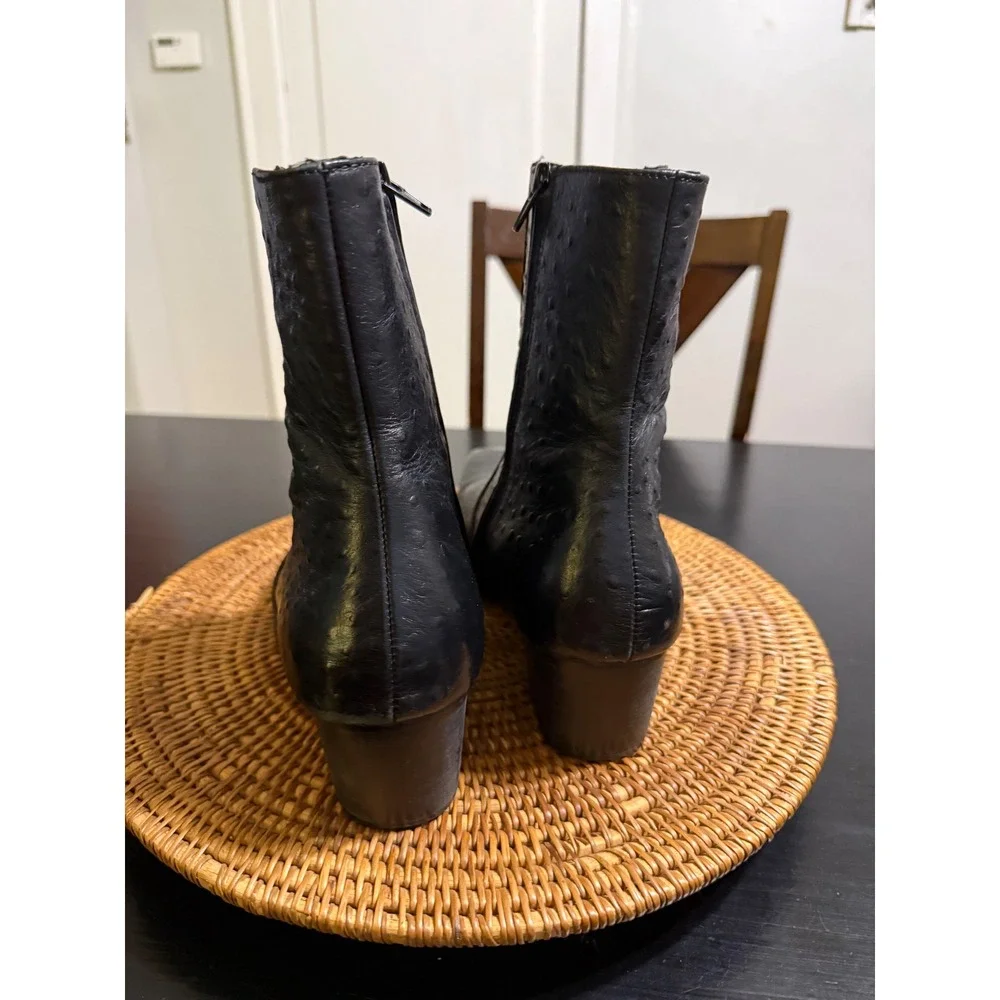 Osstone JY007 Mens Black Leather Ostrich Embossed Side Zip Ankle Boots hUS 11
